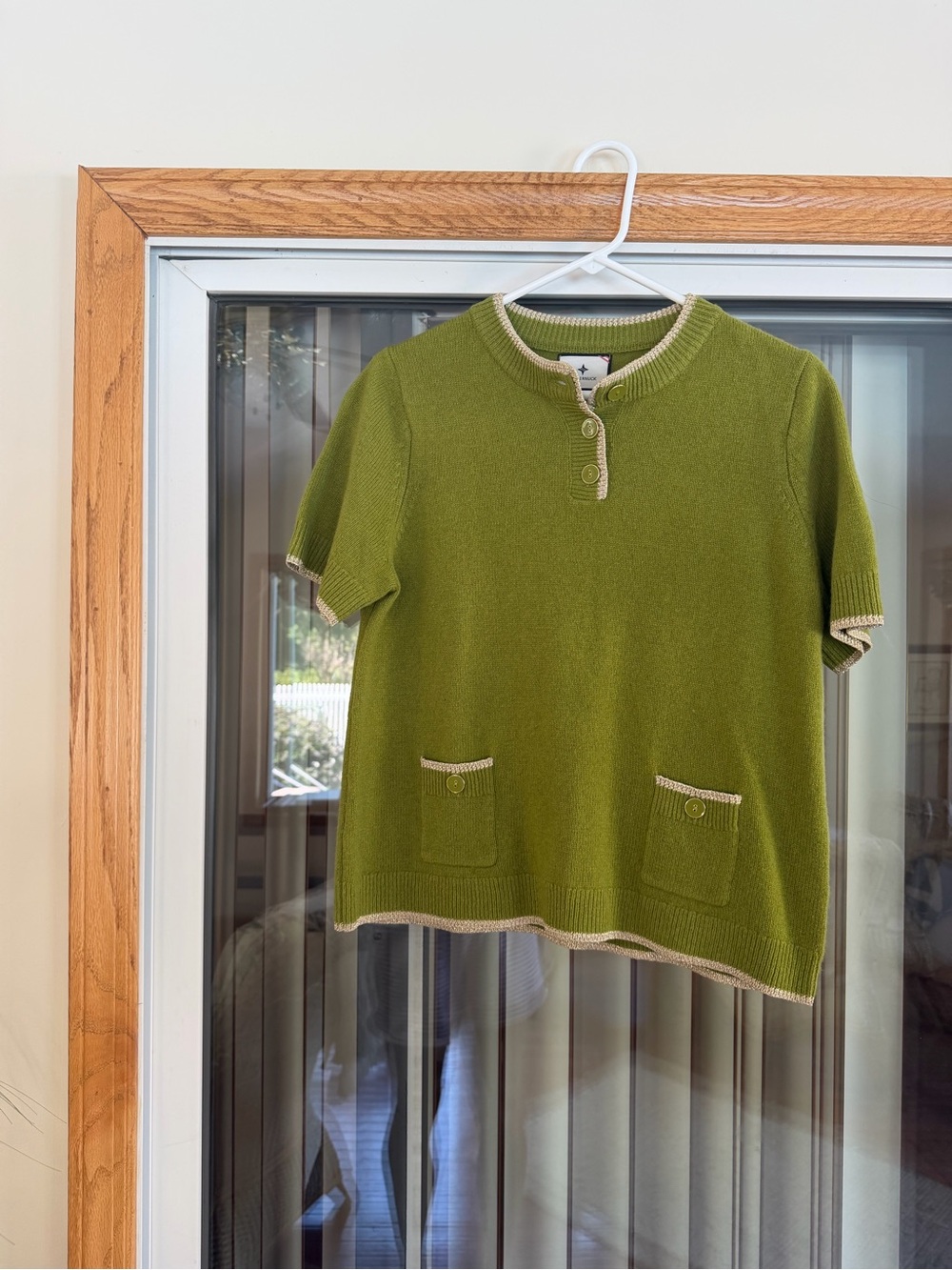 Tuckernuck Olive Green Short-Sleeve Robbie Knit Sweater with Contrast Trim